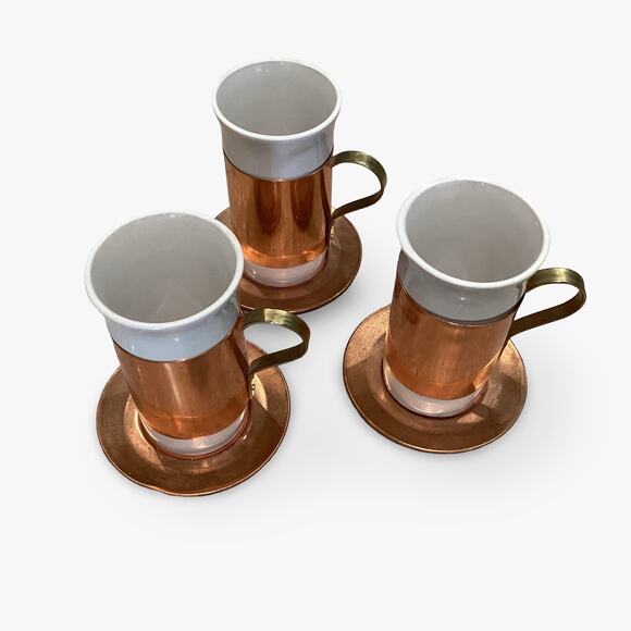 Vintage Tall Serving Mugs - Copper Sleeves - Picture 2 of 11